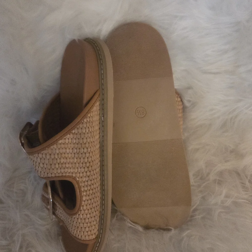 Universal Thread Boho Woven Raffia Buckle Slides | Natural & Cognac | Size 8.5 - Picture 5 of 8